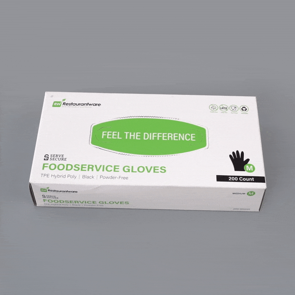 Serve Secure Black TPE Hybrid Plastic Medium Foodservice Gloves - Latex Free, Powder Free - 10 1/4" x 8 1/2" - 200 count box