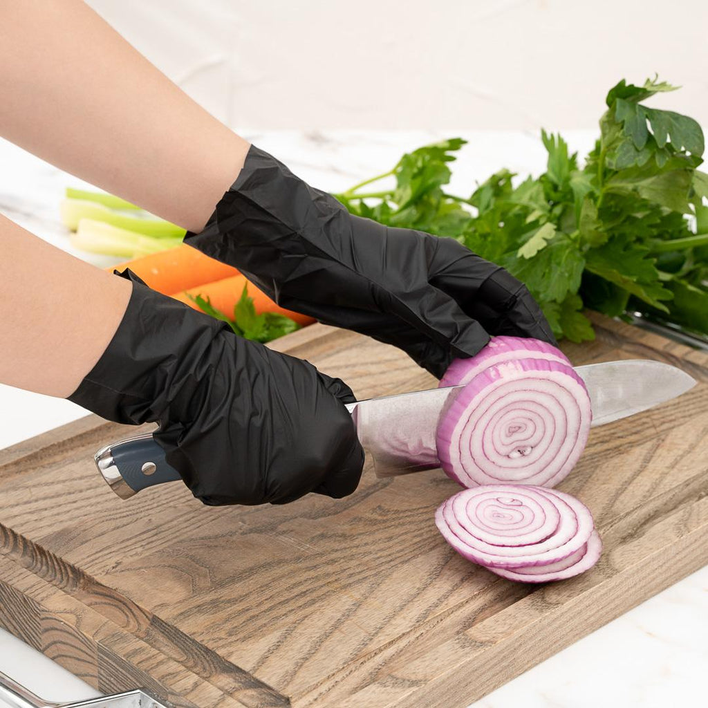 Serve Secure Black TPE Hybrid Plastic Medium Foodservice Gloves - Latex Free, Powder Free - 10 1/4" x 8 1/2" - 200 count box