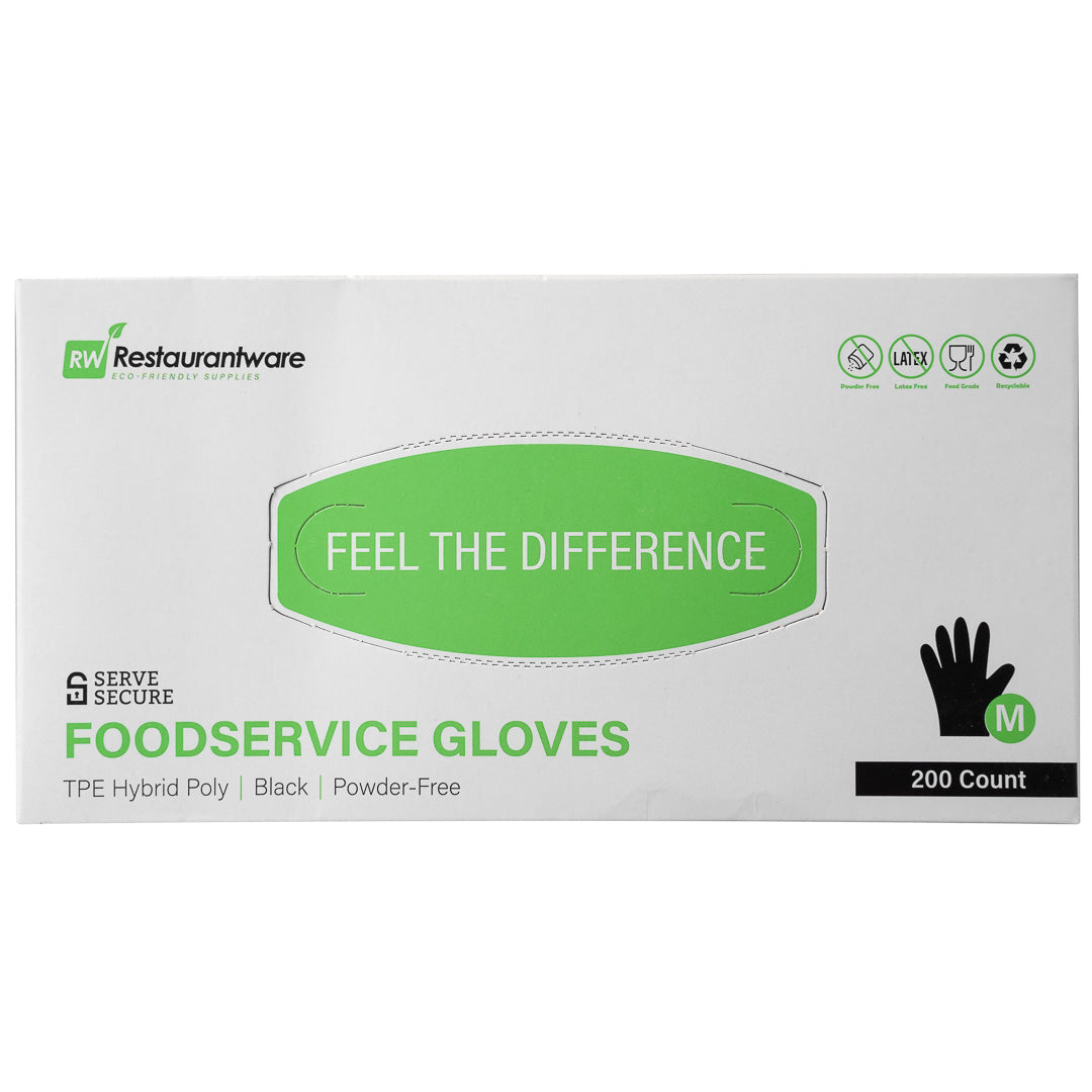 Serve Secure Black TPE Hybrid Plastic Medium Foodservice Gloves - Latex Free, Powder Free - 10 1/4" x 8 1/2" - 1000 count box