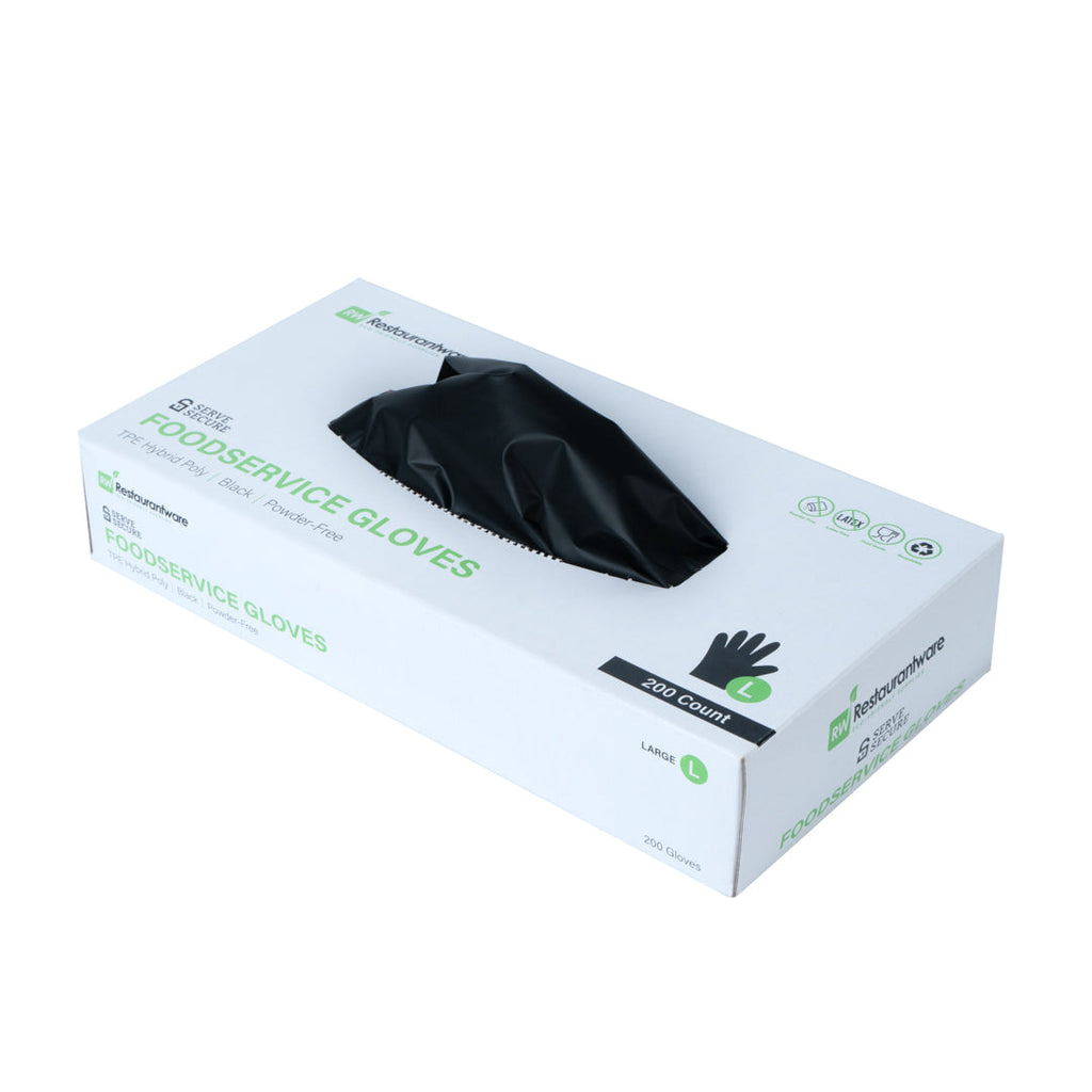 Serve Secure Black TPE Hybrid Plastic Large Foodservice Gloves - Latex Free, Powder Free - 10" x 9 1/4" - 1000 count box