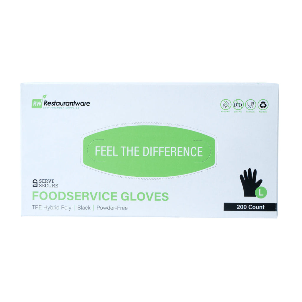 Serve Secure Black TPE Hybrid Plastic Large Foodservice Gloves - Latex Free, Powder Free - 10" x 9 1/4" - 1000 count box