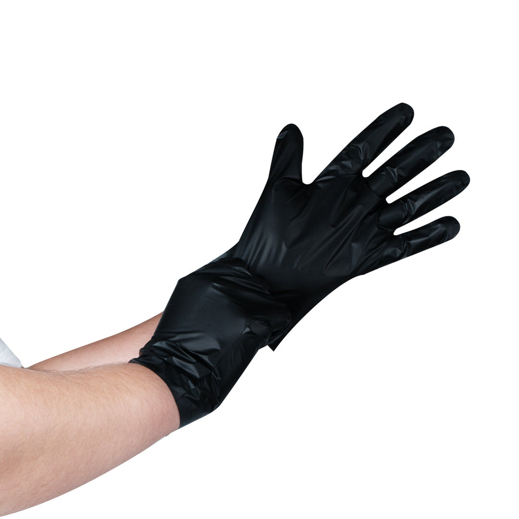 Serve Secure Black TPE Hybrid Plastic Large Foodservice Gloves - Latex Free, Powder Free - 10" x 9 1/4" - 200 count box