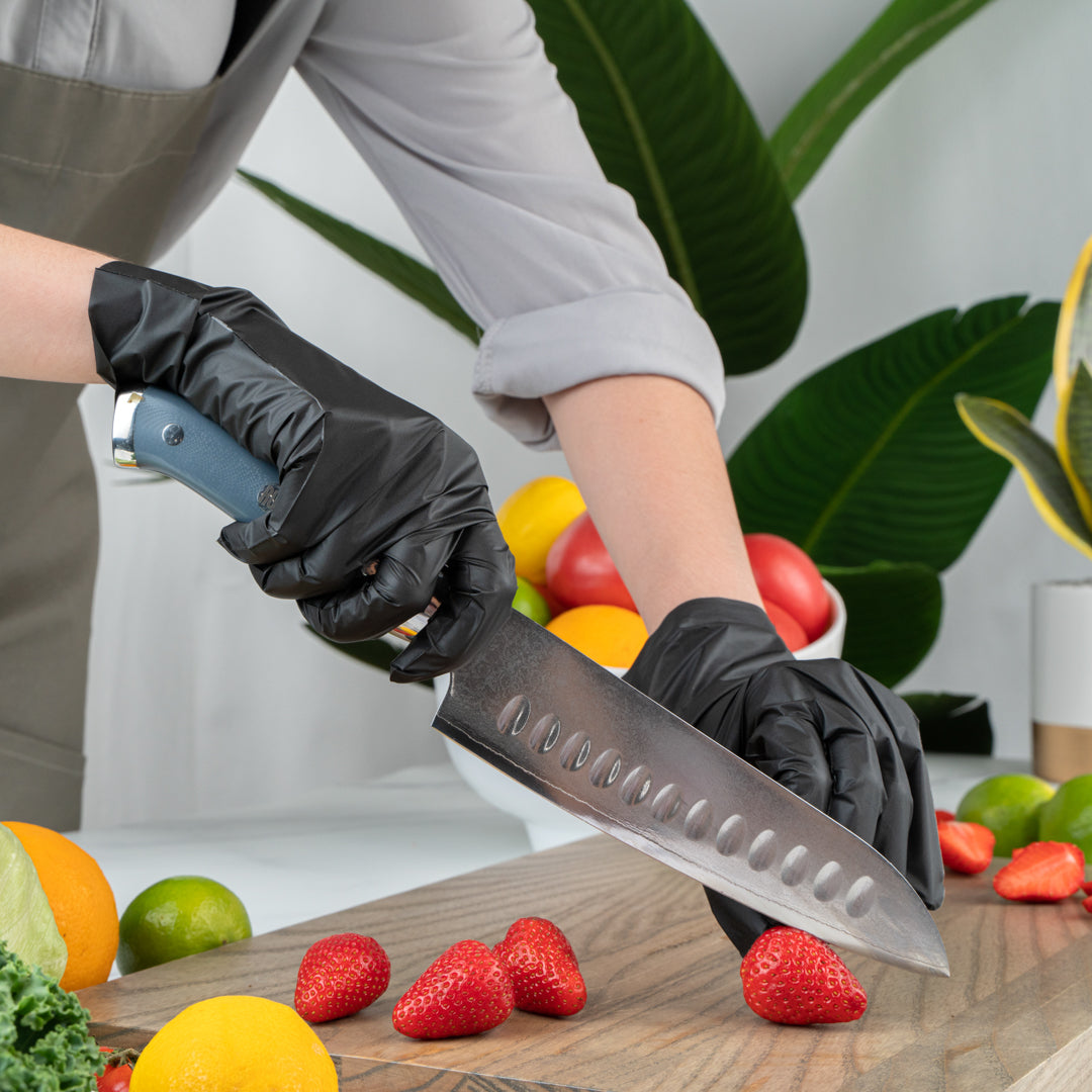 Serve Secure Black TPE Hybrid Plastic Large Foodservice Gloves - Latex Free, Powder Free - 10" x 9 1/4" - 200 count box
