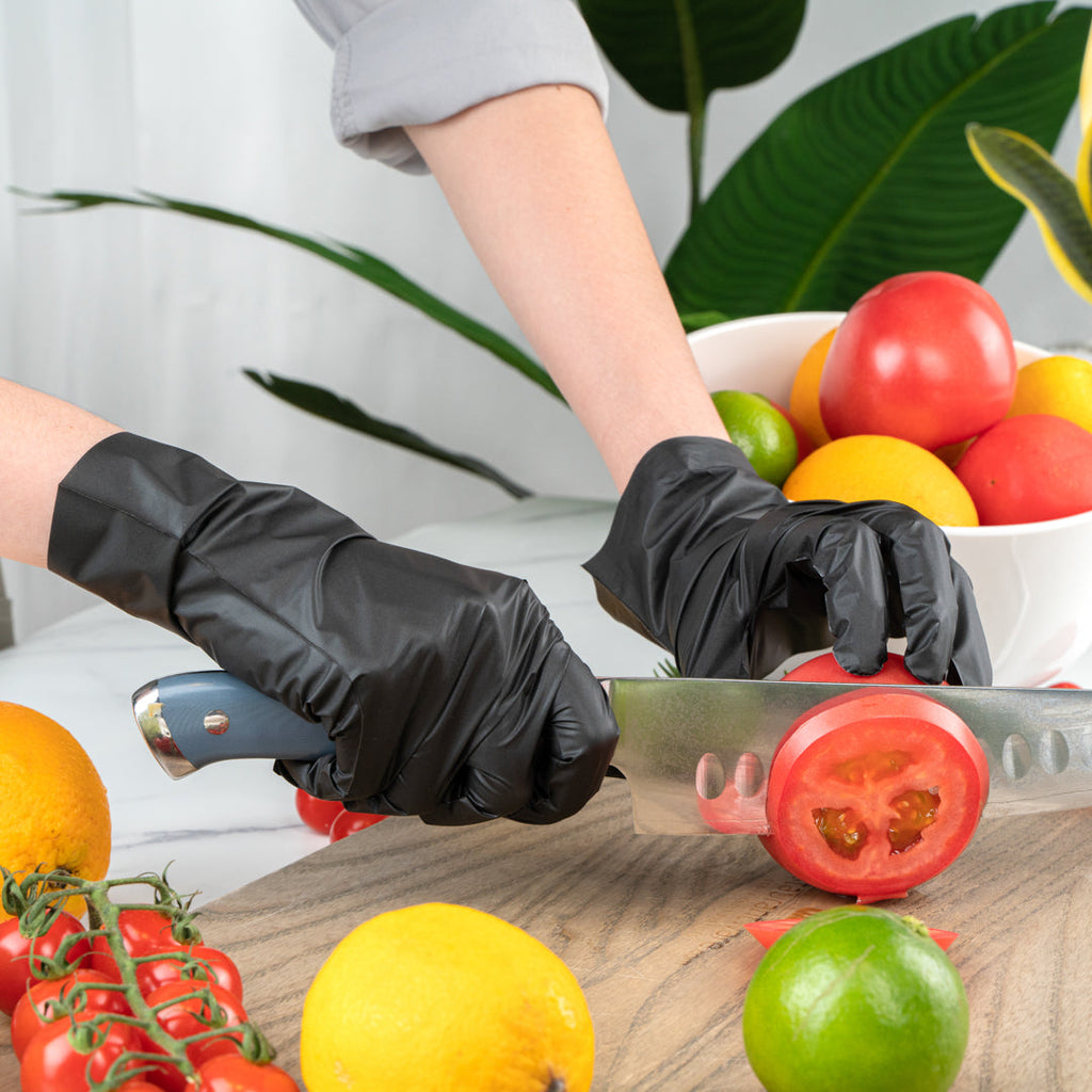 Serve Secure Black TPE Hybrid Plastic Large Foodservice Gloves - Latex Free, Powder Free - 10" x 9 1/4" - 200 count box
