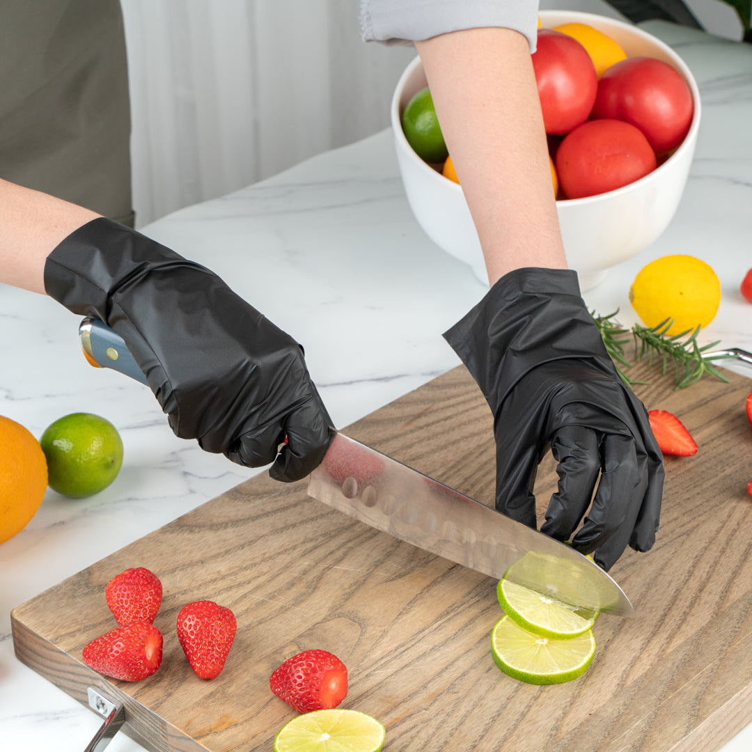Serve Secure Black TPE Hybrid Plastic Large Foodservice Gloves - Latex Free, Powder Free - 10" x 9 1/4" - 1000 count box