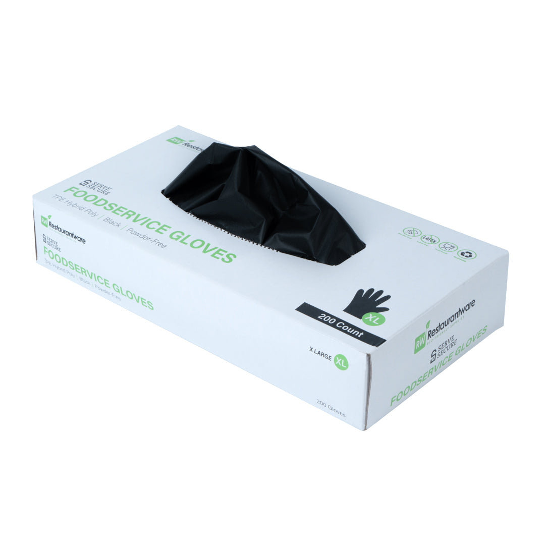 Serve Secure Black TPE Hybrid Plastic Extra Large Foodservice Gloves - Latex Free, Powder Free - 10 1/4" x 9 3/4" - 1000 count box