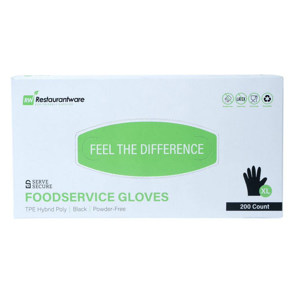 Serve Secure Black TPE Hybrid Plastic Extra Large Foodservice Gloves - Latex Free, Powder Free - 10 1/4" x 9 3/4" - 200 count box