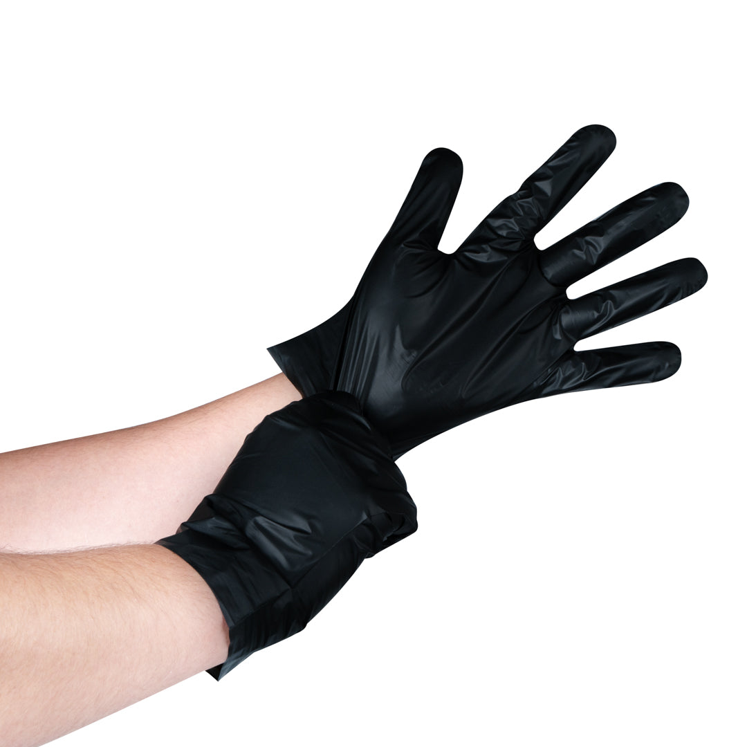 Serve Secure Black TPE Hybrid Plastic Extra Large Foodservice Gloves - Latex Free, Powder Free - 10 1/4" x 9 3/4" - 200 count box