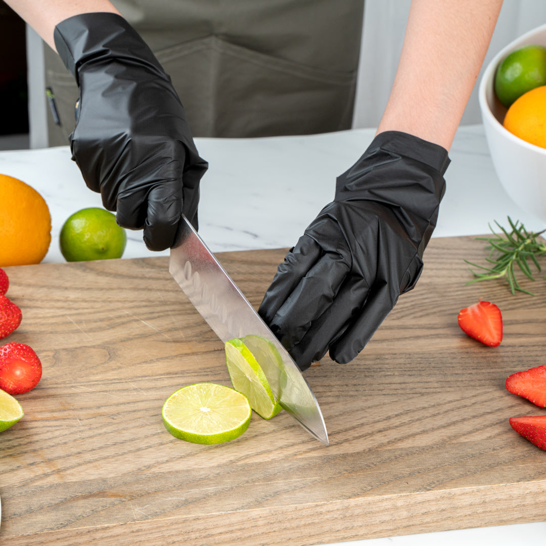 Serve Secure Black TPE Hybrid Plastic Extra Large Foodservice Gloves - Latex Free, Powder Free - 10 1/4" x 9 3/4" - 1000 count box