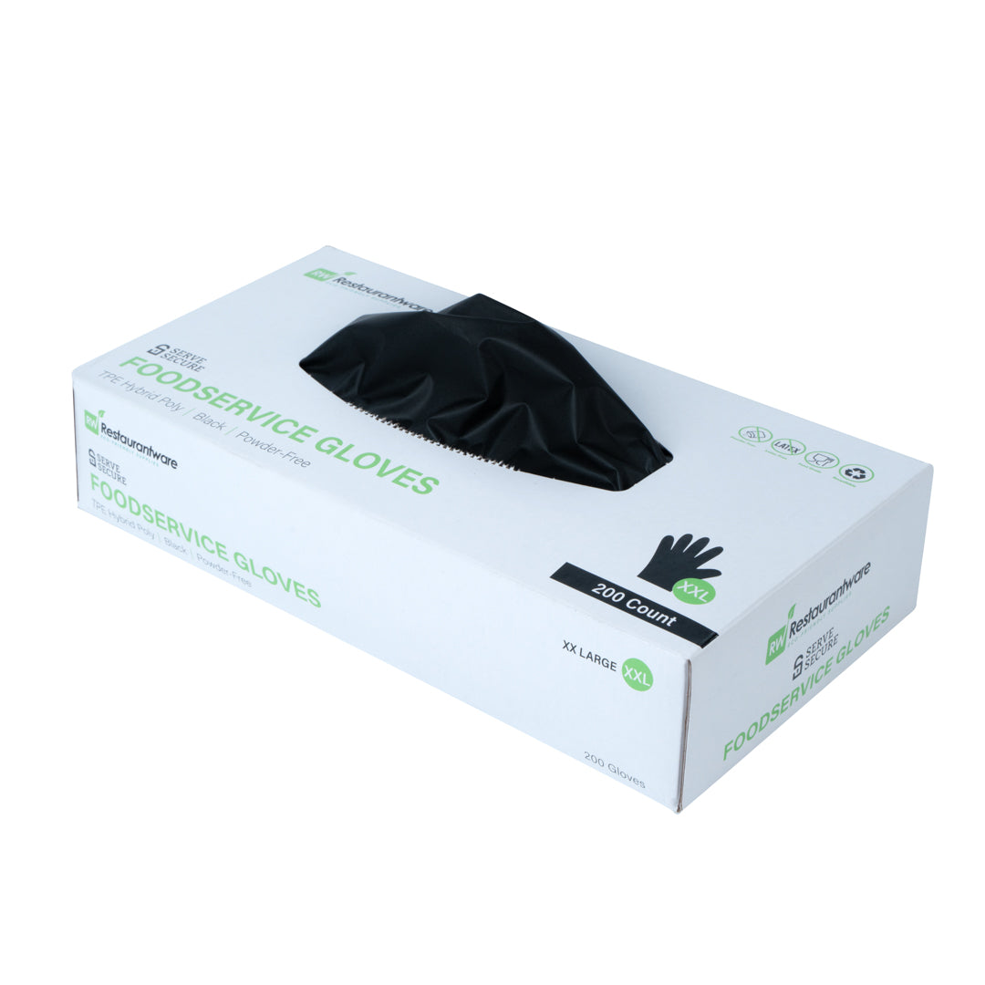 Serve Secure Black TPE Hybrid Plastic XXL Foodservice Gloves - Latex Free, Powder Free - 10 1/4" x 10 1/2" - 200 count box