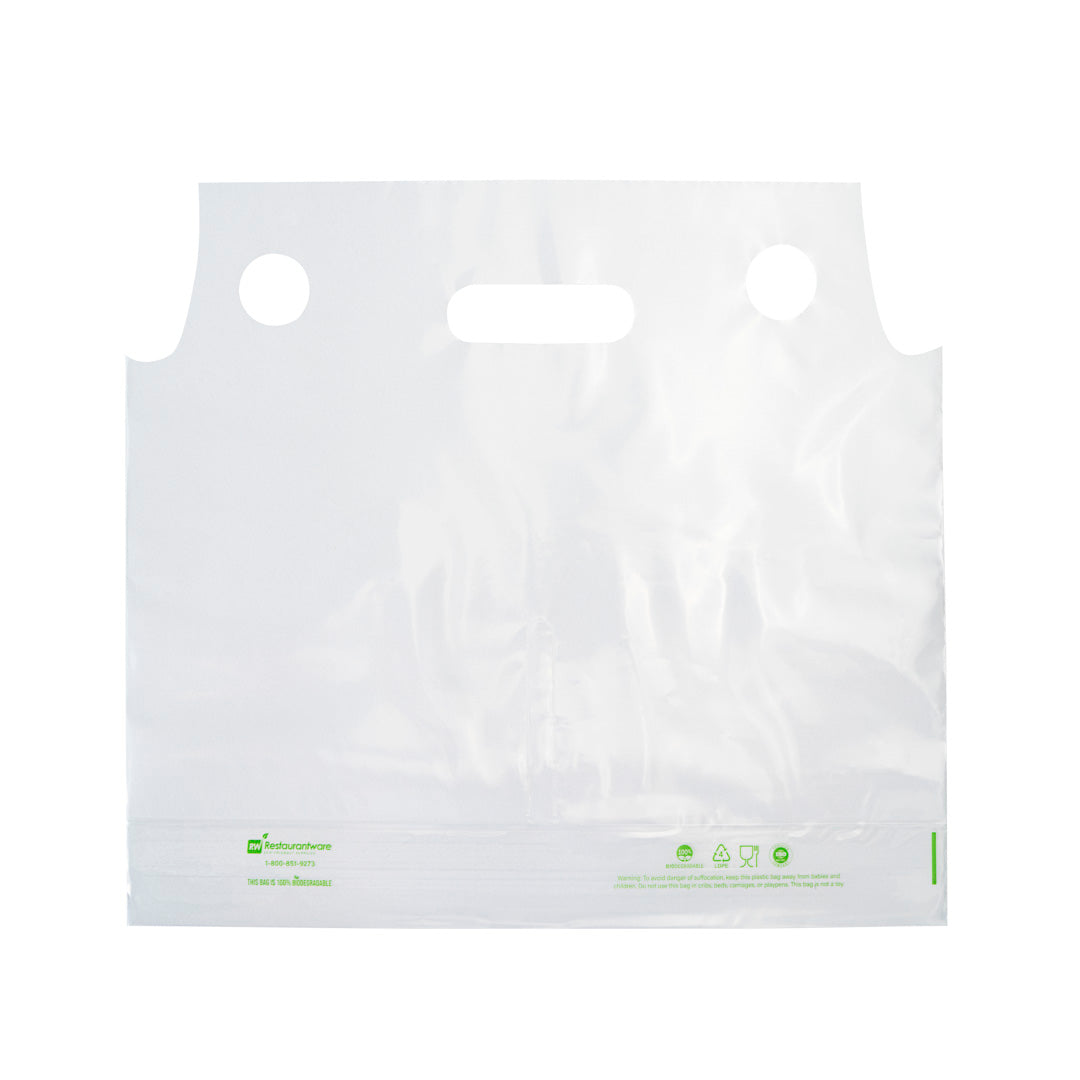 Basic Nature Clear Plastic Drink Carrier Bag - Fits 2 Cups, Biodegradable - 12 1/2" x 3 1/4" x 11" - 100 count box