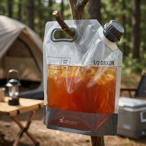 Cater Tek 1/2 gal Clear Plastic Take Out Drink Bag - with Safety Cap - 11 3/4" x 4 1/4" x 9" - 10 count box