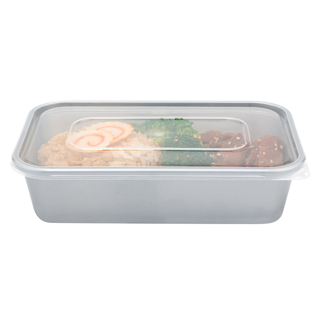 Futura 17 oz Silver Plastic Take Out Container - with Clear Lid, Microwavable - 6 3/4" x 4 1/2" x 2" - 100 count box