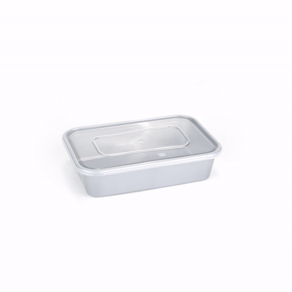 Futura 17 oz Silver Plastic Take Out Container - with Clear Lid, Microwavable - 6 3/4" x 4 1/2" x 2" - 100 count box