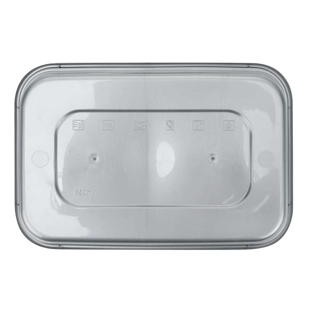 Futura 22 oz Silver Plastic Take Out Container - with Clear Lid, Microwavable - 6 3/4" x 4 1/2" x 2 1/4" - 100 count box