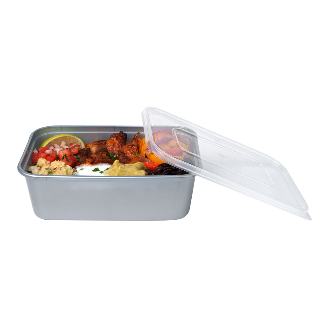 Futura 25 oz Silver Plastic Take Out Container - with Clear Lid, Microwavable - 6 3/4" x 4 1/2" x 2 1/4" - 100 count box