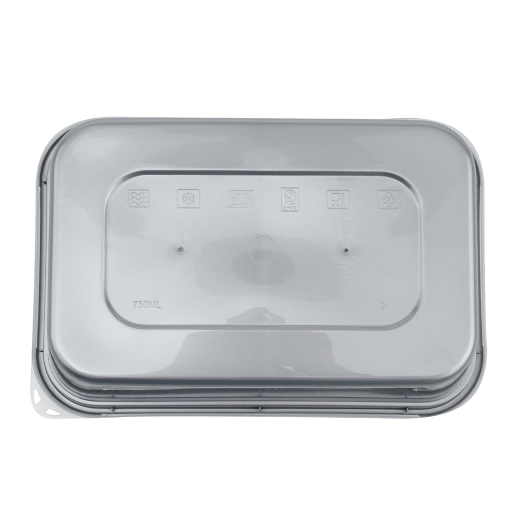 Futura 25 oz Silver Plastic Take Out Container - with Clear Lid, Microwavable - 6 3/4" x 4 1/2" x 2 1/4" - 100 count box