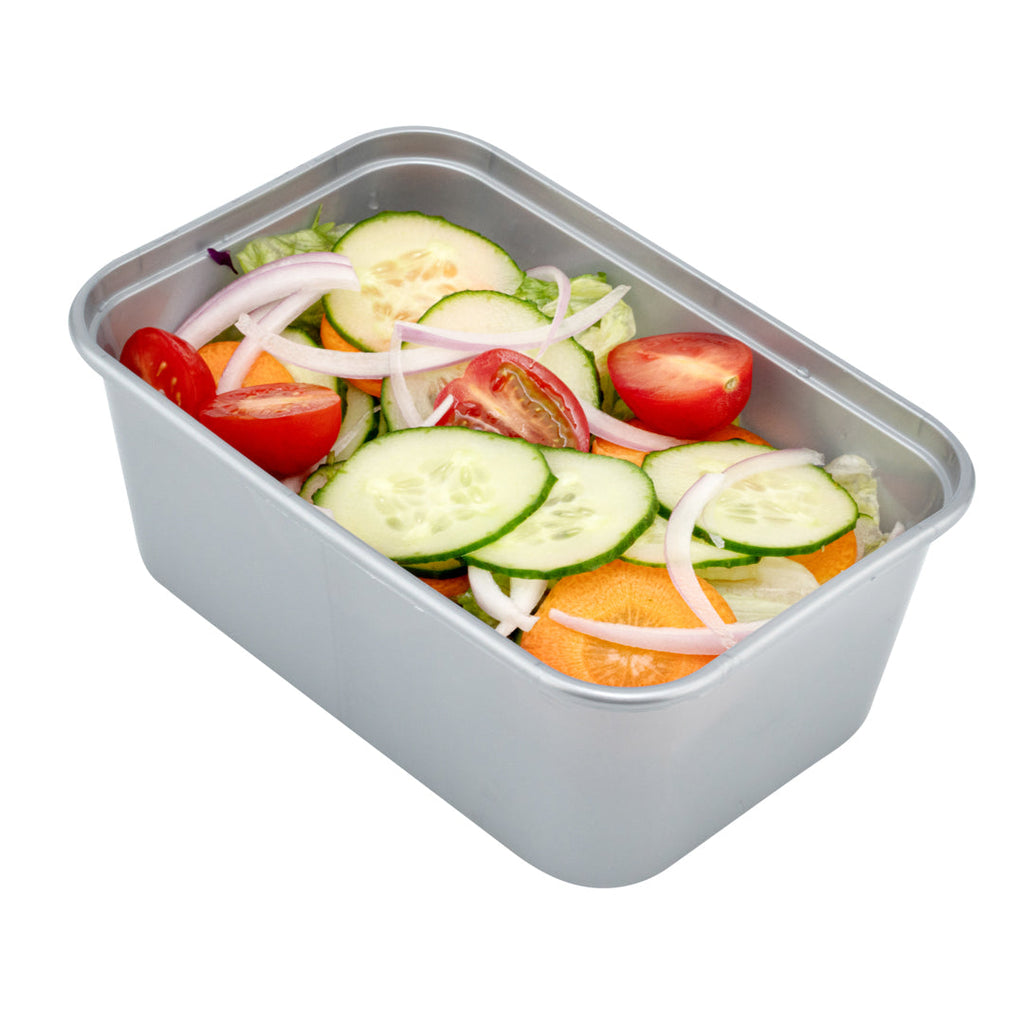 Futura 32 oz Silver Plastic Take Out Container - with Clear Lid, Microwavable, Inserts Available - 6 3/4" x 4 1/2" x 2 3/4" - 100 count box