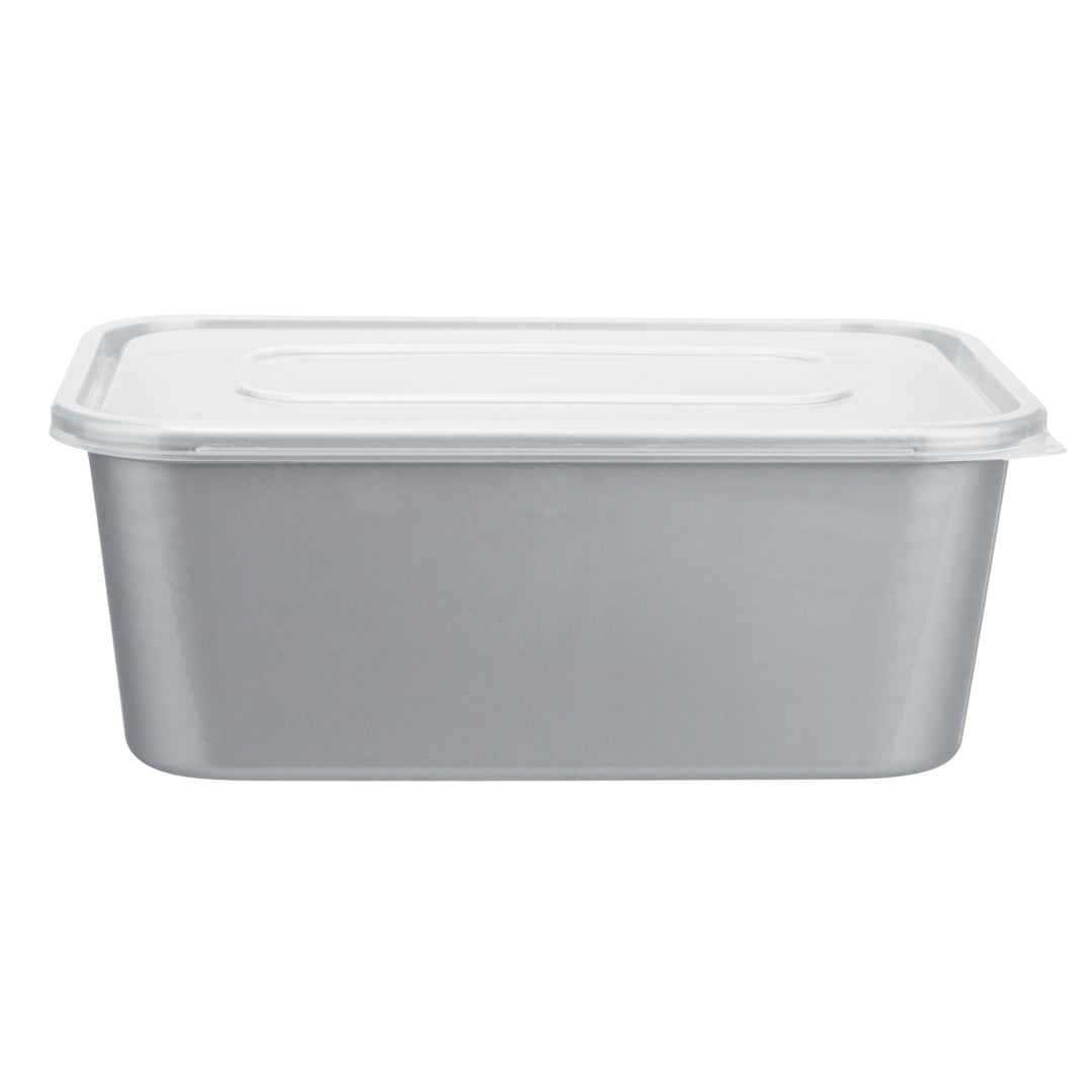Futura 32 oz Silver Plastic Take Out Container - with Clear Lid, Microwavable, Inserts Available - 6 3/4" x 4 1/2" x 2 3/4" - 100 count box