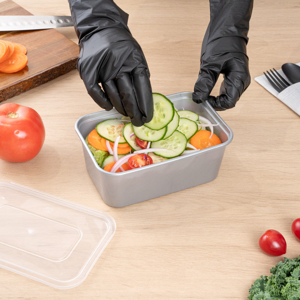 Futura 32 oz Silver Plastic Take Out Container - with Clear Lid, Microwavable, Inserts Available - 6 3/4" x 4 1/2" x 2 3/4" - 100 count box