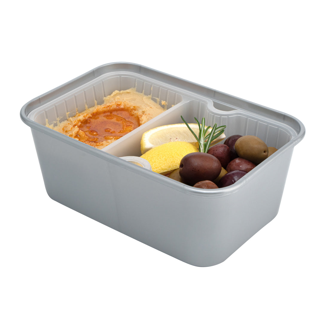 Futura 10 oz White Plastic Wide 2-Compartment Insert Tray - Fits 32 and 37 oz Containers, Microwavable - 100 count box