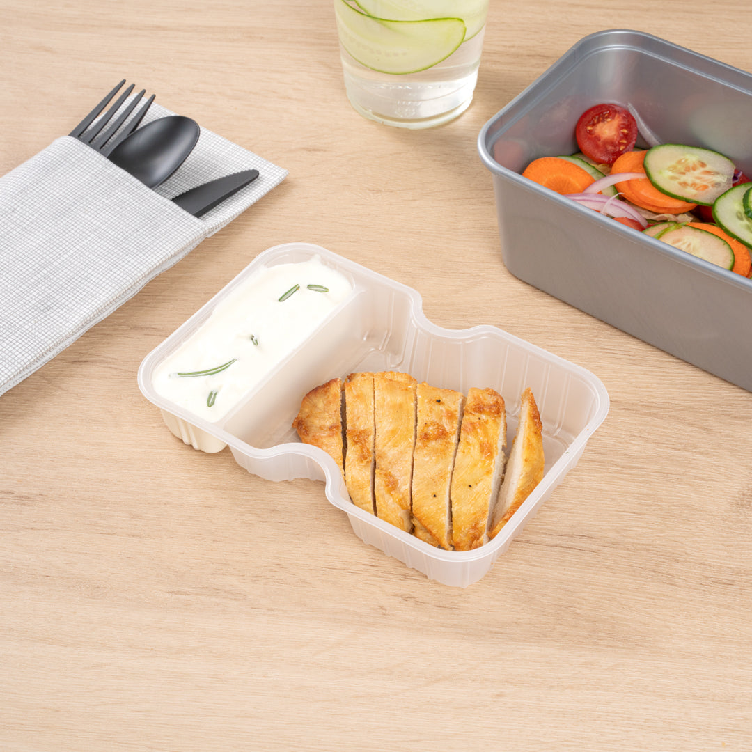 Futura 10 oz White Plastic Narrow 2-Compartment Insert Tray - Fits 32 and 37 oz Containers, Microwavable - 100 count box
