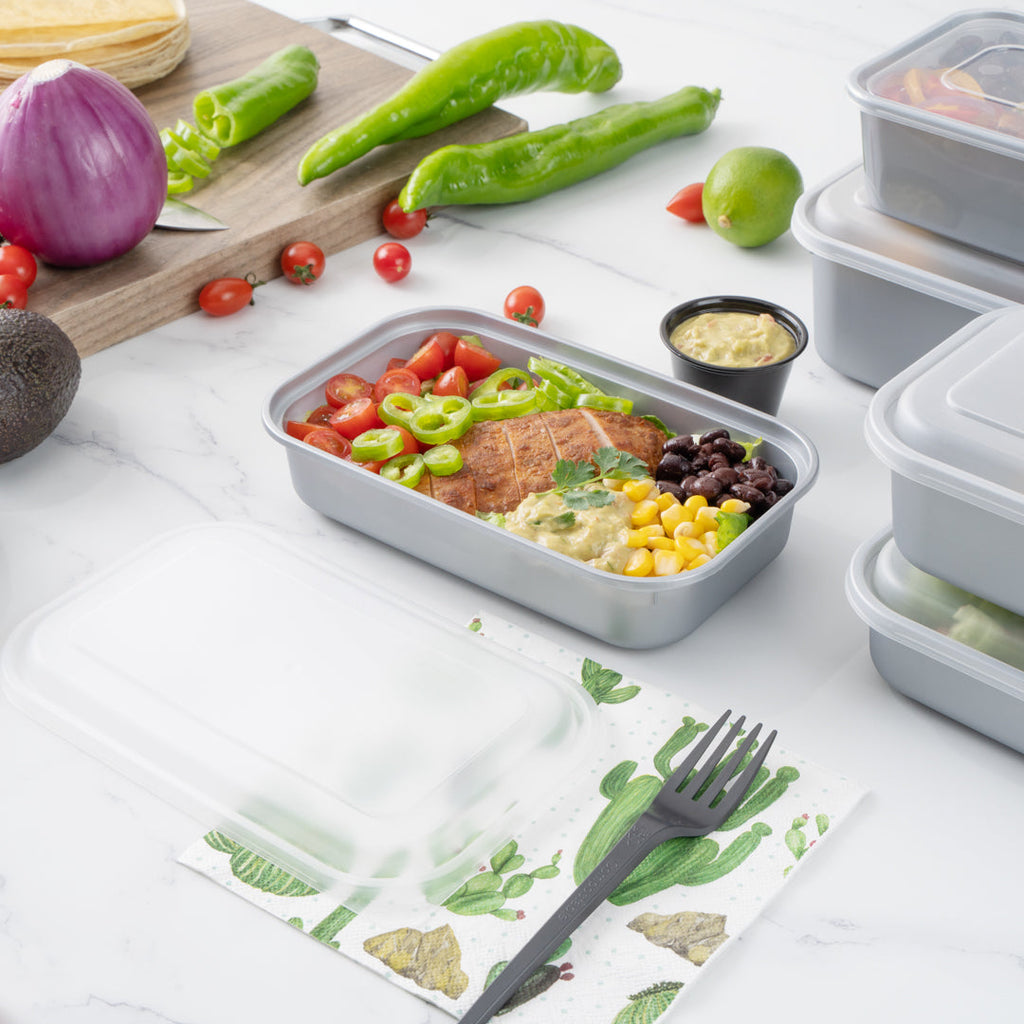 Futura 24 oz Silver Plastic Heavy Duty Container - with Frosted Lid, Microwavable, Inserts Available - 8 1/4" x 5" x 2 1/4" - 100 count box