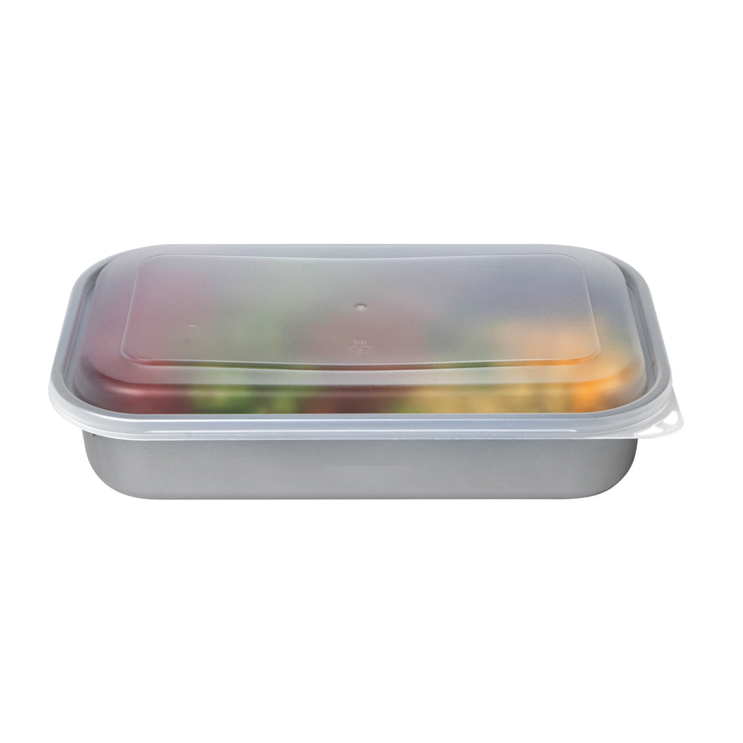 Futura 24 oz Silver Plastic Heavy Duty Container - with Frosted Lid, Microwavable, Inserts Available - 8 1/4" x 5" x 2 1/4" - 100 count box