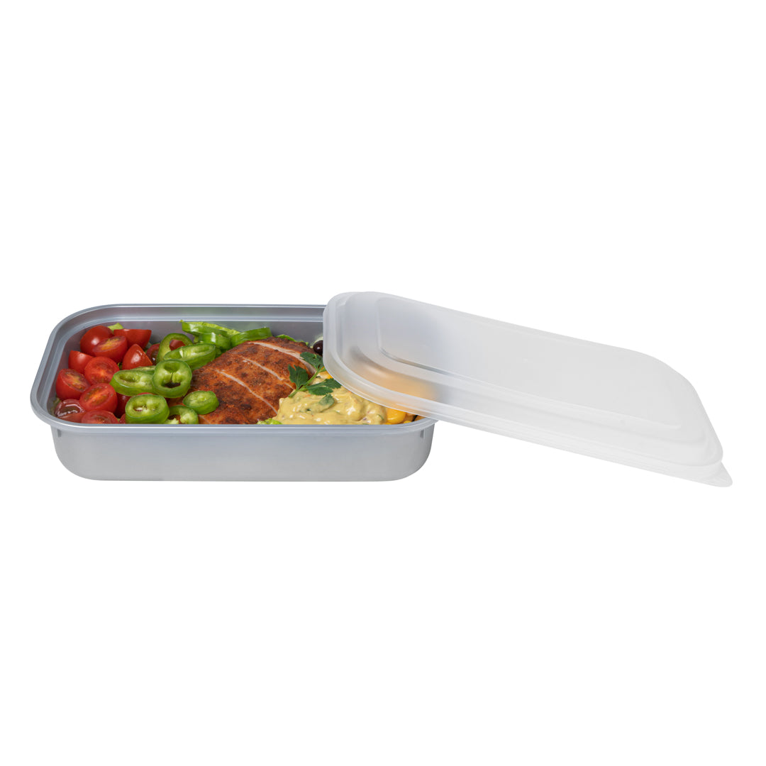 Futura 24 oz Silver Plastic Heavy Duty Container - with Frosted Lid, Microwavable, Inserts Available - 8 1/4" x 5" x 2 1/4" - 100 count box