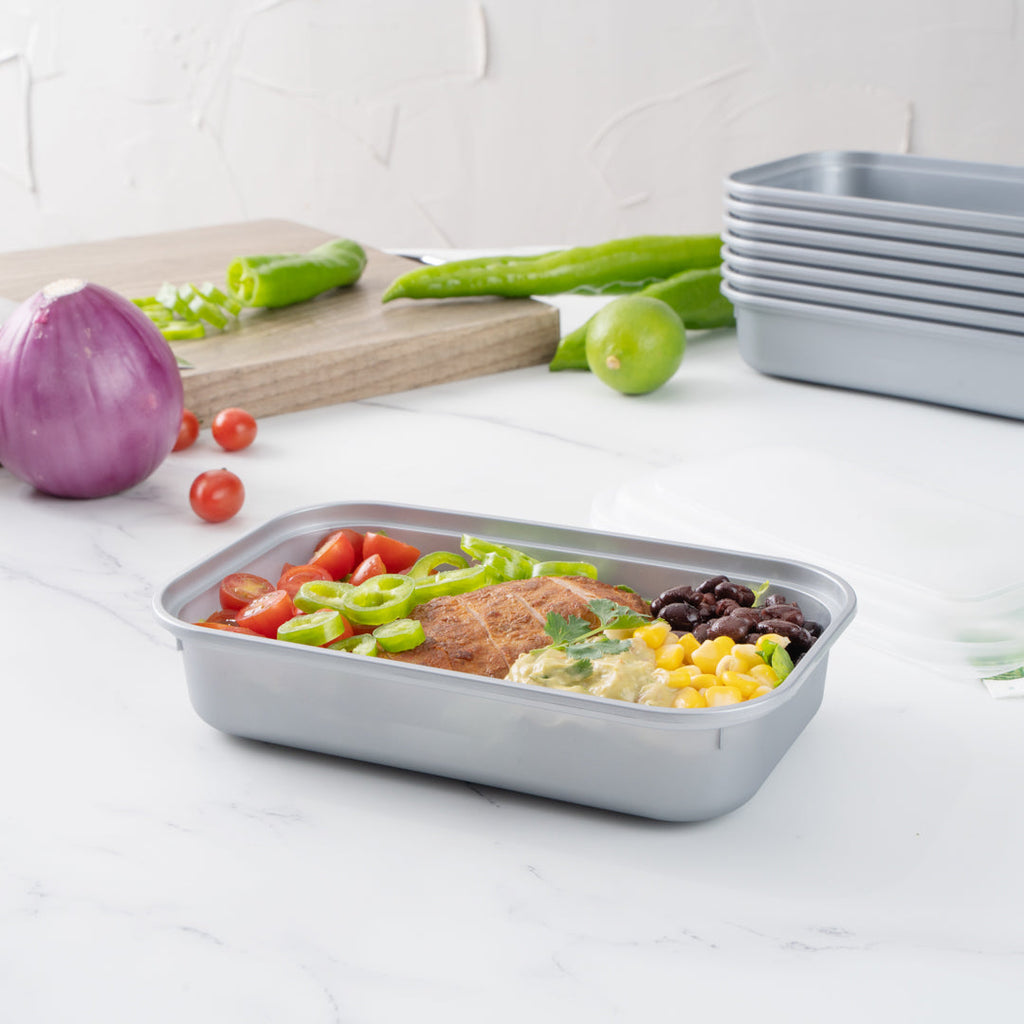 Futura 24 oz Silver Plastic Heavy Duty Container - with Frosted Lid, Microwavable, Inserts Available - 8 1/4" x 5" x 2 1/4" - 100 count box