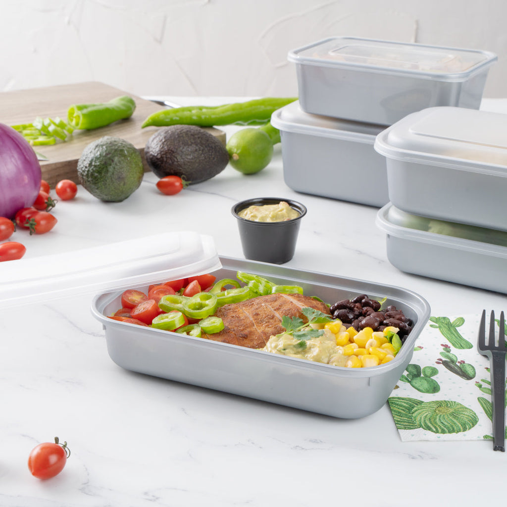 Futura 24 oz Silver Plastic Heavy Duty Container - with Frosted Lid, Microwavable, Inserts Available - 8 1/4" x 5" x 2 1/4" - 100 count box