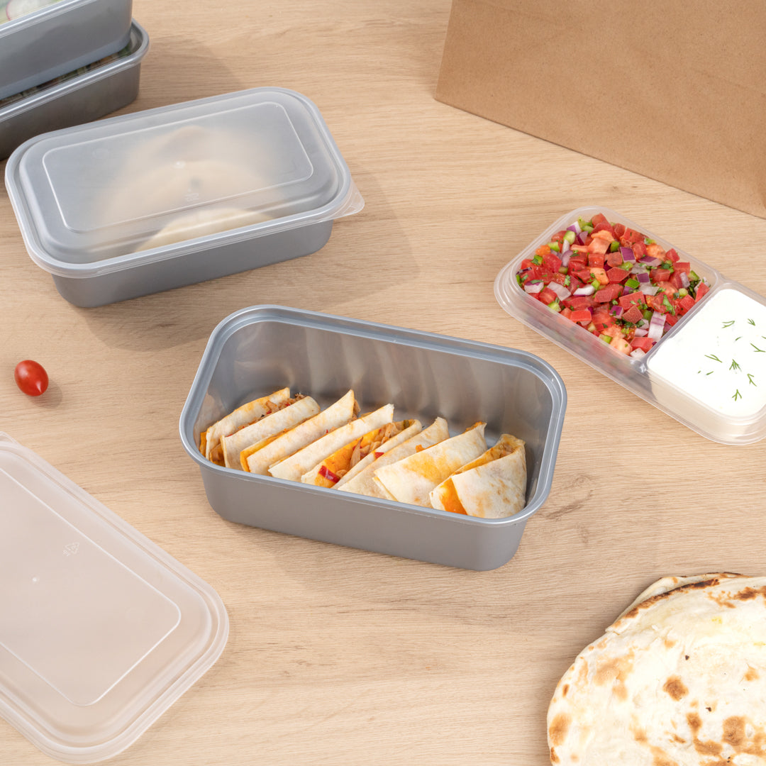 Futura 44 oz Silver Plastic Heavy Duty Container - with Frosted Lid, Microwavable, Inserts Available - 8 1/4" x 5" x 3 1/4" - 100 count box