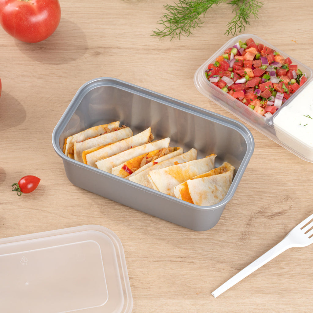 Futura 44 oz Silver Plastic Heavy Duty Container - with Frosted Lid, Microwavable, Inserts Available - 8 1/4" x 5" x 3 1/4" - 100 count box