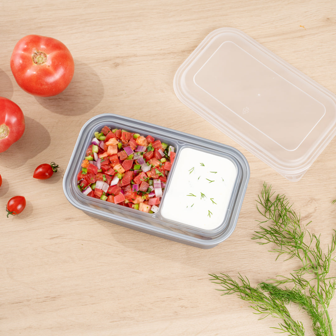 Futura 15 oz Clear Plastic Heavy Duty 2-Compartment Insert Tray - Fits 24, 34 and 44 oz Containers, Microwavable - 100 count box