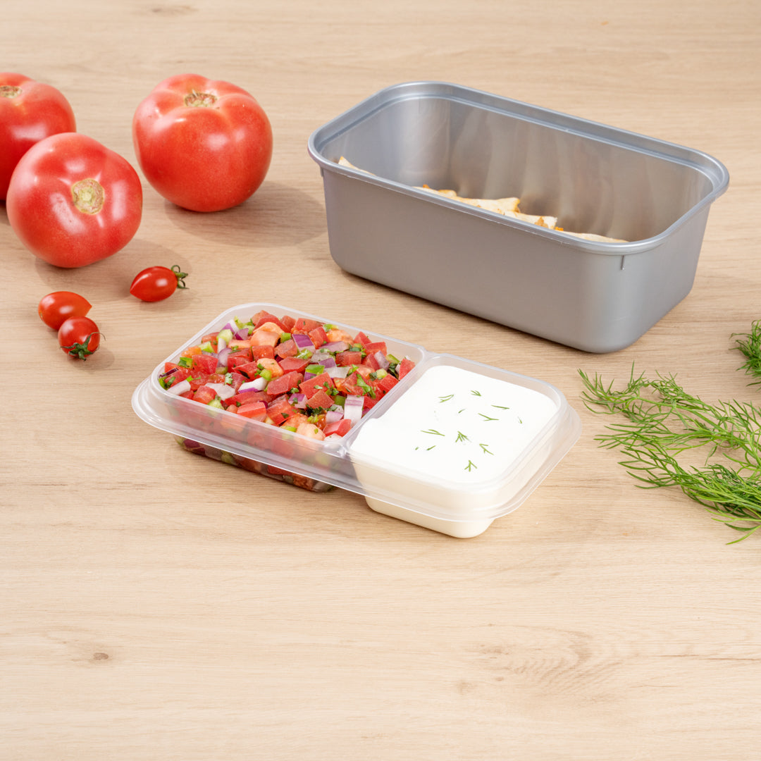Futura 15 oz Clear Plastic Heavy Duty 2-Compartment Insert Tray - Fits 24, 34 and 44 oz Containers, Microwavable - 100 count box