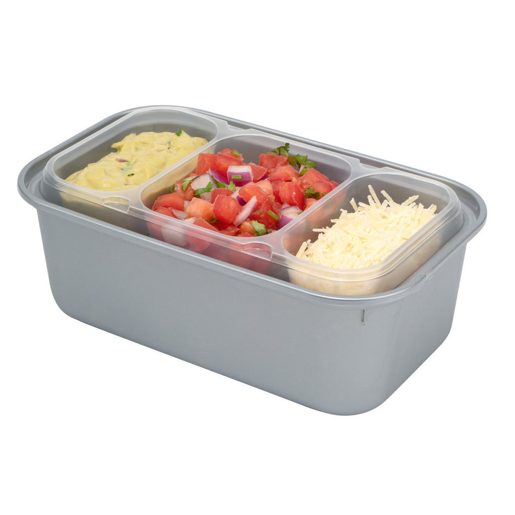 Futura 15 oz Clear Plastic Heavy Duty 3-Compartment Insert Tray - Fits 24, 34 and 44 oz Containers, Microwavable - 100 count box