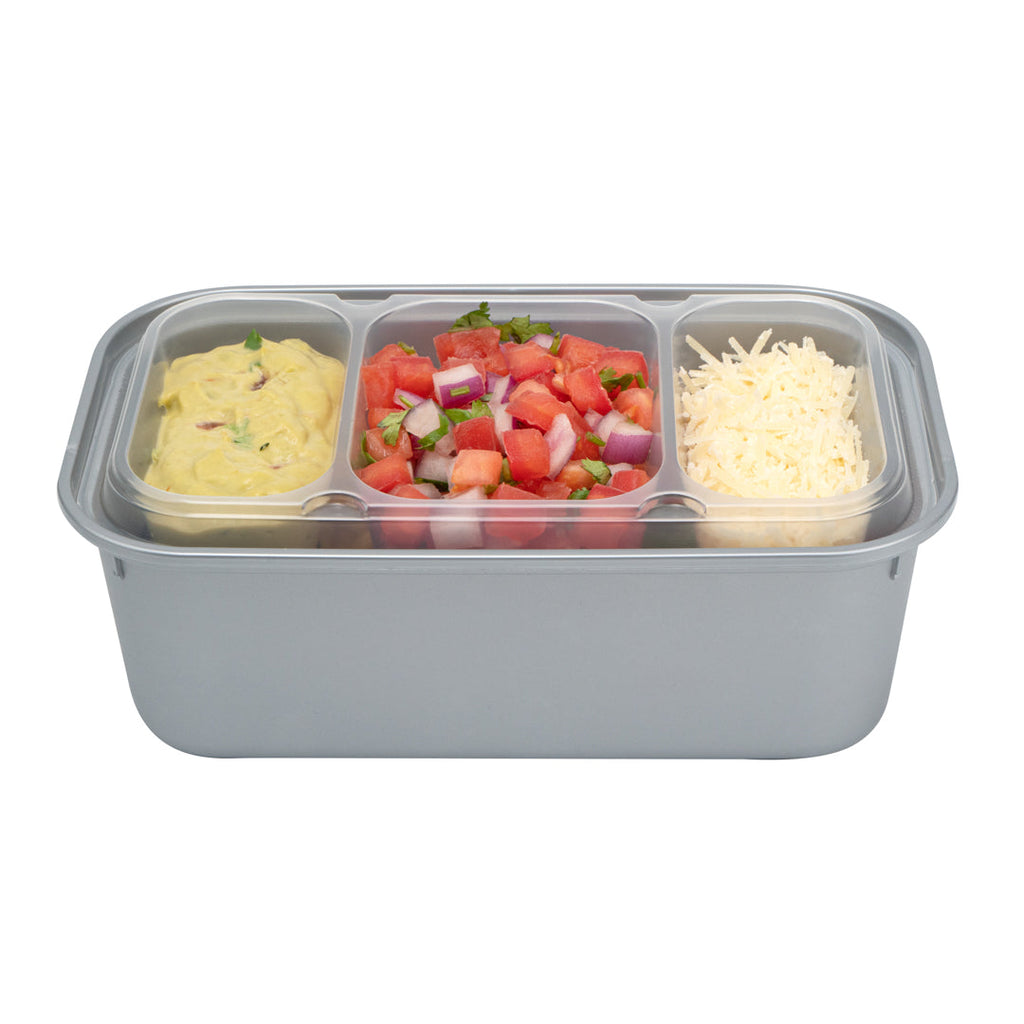Futura 15 oz Clear Plastic Heavy Duty 3-Compartment Insert Tray - Fits 24, 34 and 44 oz Containers, Microwavable - 100 count box