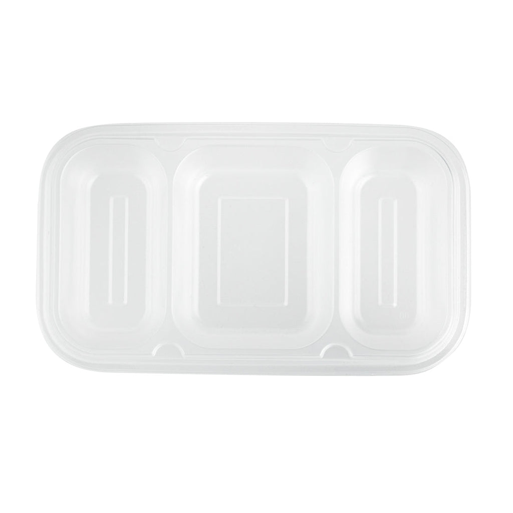Futura 15 oz Clear Plastic Heavy Duty 3-Compartment Insert Tray - Fits 24, 34 and 44 oz Containers, Microwavable - 100 count box