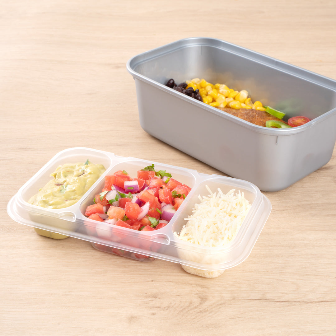Futura 15 oz Clear Plastic Heavy Duty 3-Compartment Insert Tray - Fits 24, 34 and 44 oz Containers, Microwavable - 100 count box