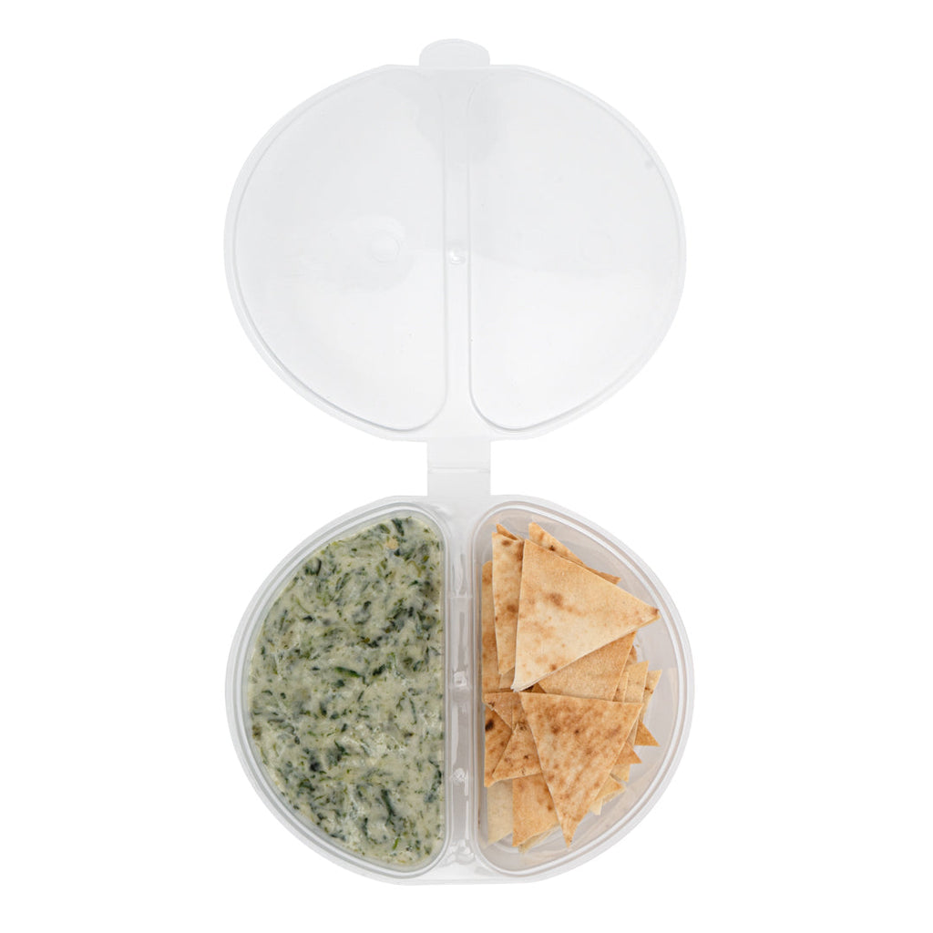 Futura 6 oz Clear Plastic Snack / Condiment Container - with Lid, 2-Compartment, Microwavable - 4" x 3 1/4" x 1" - 100 count box