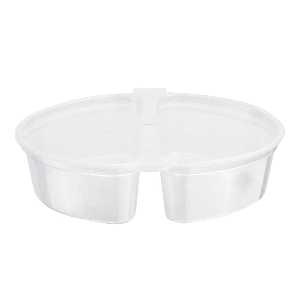 Futura 6 oz Clear Plastic Snack / Condiment Container - with Lid, 2-Compartment, Microwavable - 4" x 3 1/4" x 1" - 100 count box