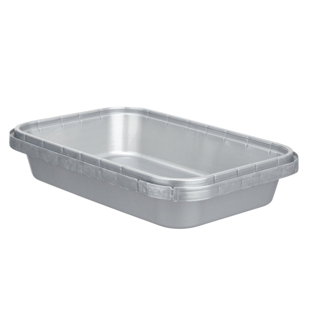 Futura 18 oz Silver Plastic Tamper-Evident Container - with Clear Lid, Microwavable - 7" x 4 3/4" x 1 1/4" - 100 count box