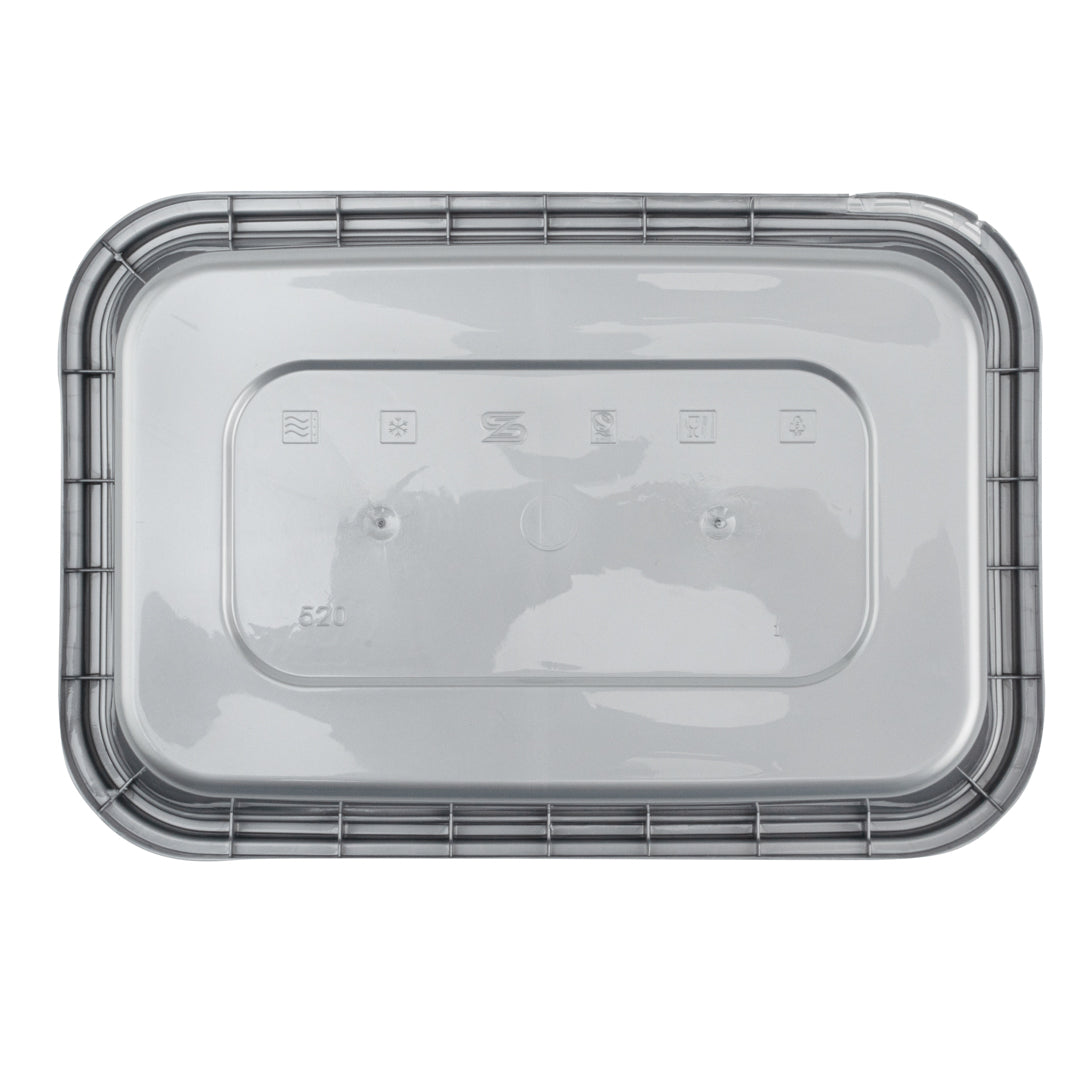 Futura 18 oz Silver Plastic Tamper-Evident Container - with Clear Lid, Microwavable - 7" x 4 3/4" x 1 1/4" - 100 count box
