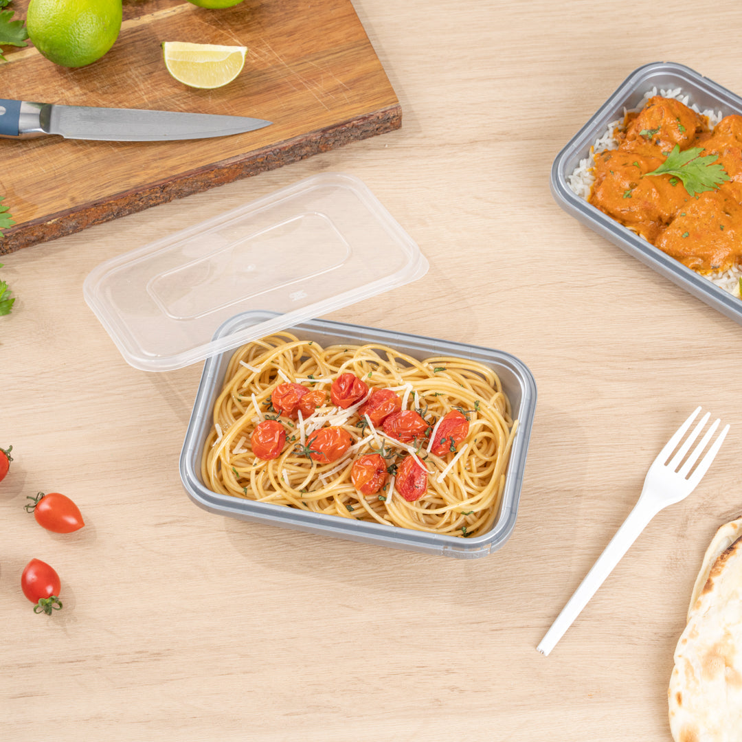 Futura 24 oz Silver Plastic Tamper-Evident Container - with Clear Lid, Microwavable - 7" x 4 3/4" x 1 3/4" - 100 count box