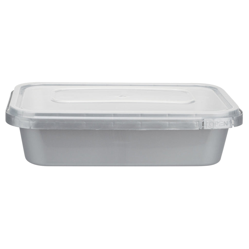 Futura 24 oz Silver Plastic Tamper-Evident Container - with Clear Lid, Microwavable - 7" x 4 3/4" x 1 3/4" - 100 count box