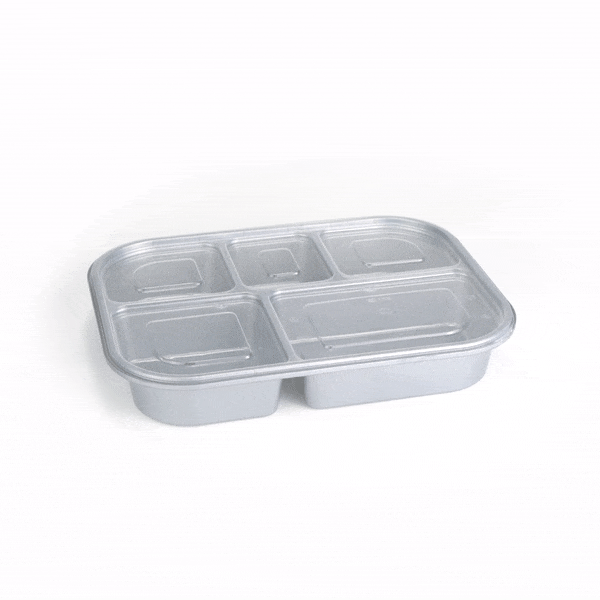 Futura 62 oz Silver Plastic Tamper-Evident 5-Compartment Container - with Clear Lid, Microwavable - 11" x 8 1/2" x 1 3/4" - 100 count box