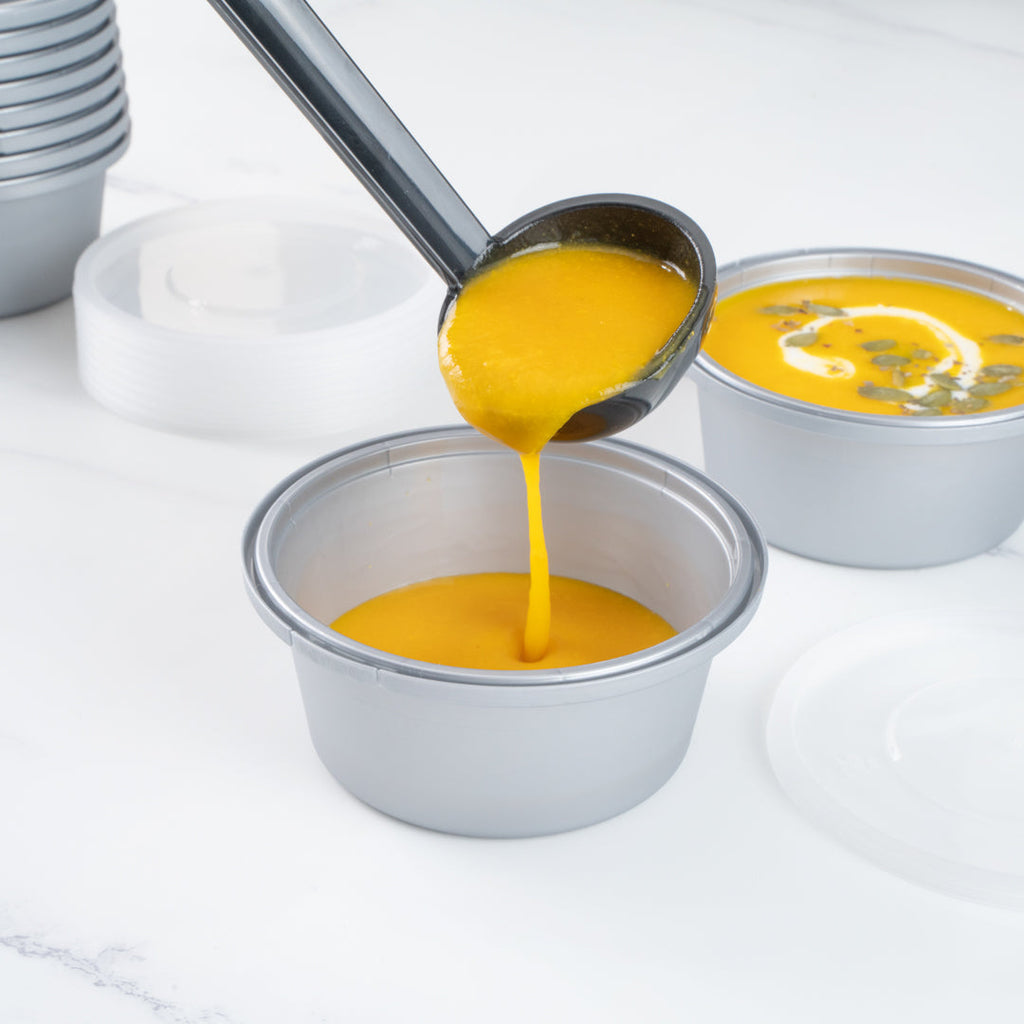 Futura 8 oz Silver Plastic Tamper-Evident Bowl - with Clear Lid, Microwavable - 4 1/4" x 3 1/4" x 1 3/4" - 100 count box