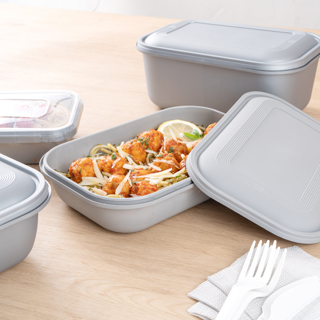 Futura 34 oz Matte Gray Plastic Tamper-Evident Take Out Container - with Lid, Microwavable - 8 3/4" x 6" x 2 1/4" - 100 count box