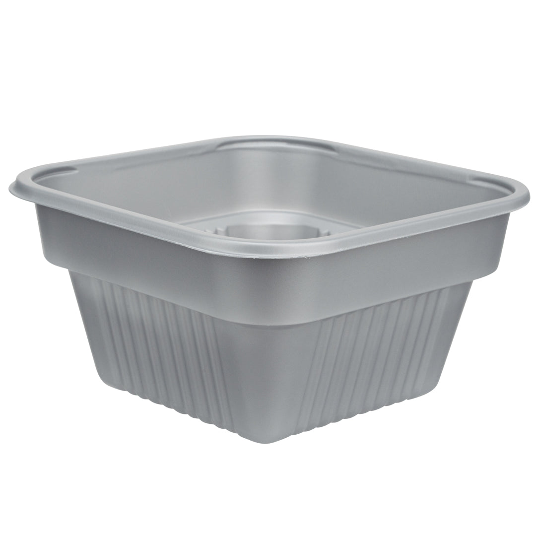 Futura 34 oz Silver Plastic Take Out Bowl - with Lid, Microwavable, Inserts Available - 6" x 6" x 3 1/4" - 100 count box