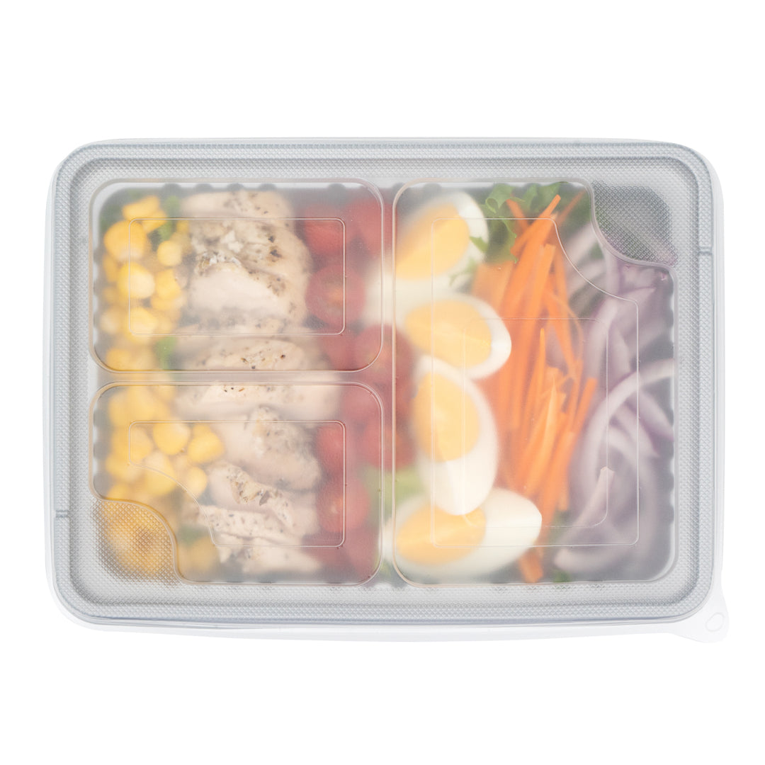 Futura 34 oz Silver Plastic Take Out Box - with Clear Lid, Microwavable, Inserts Available - 8 1/4" x 6" x 2 1/2" - 100 count box